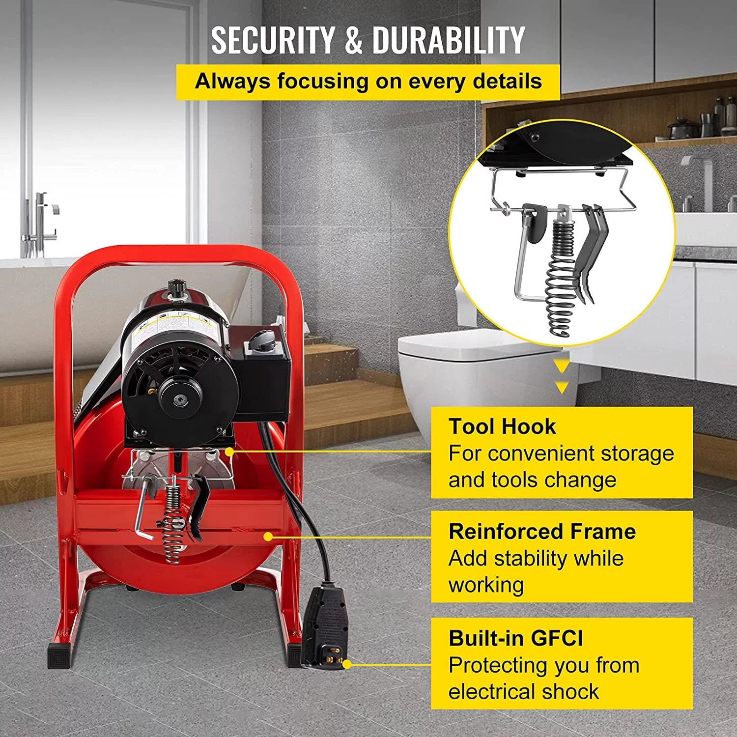 Drain Cleaner Machine 75ft, 370W Electric Drain Auger for 1" to 4" Pipes N142