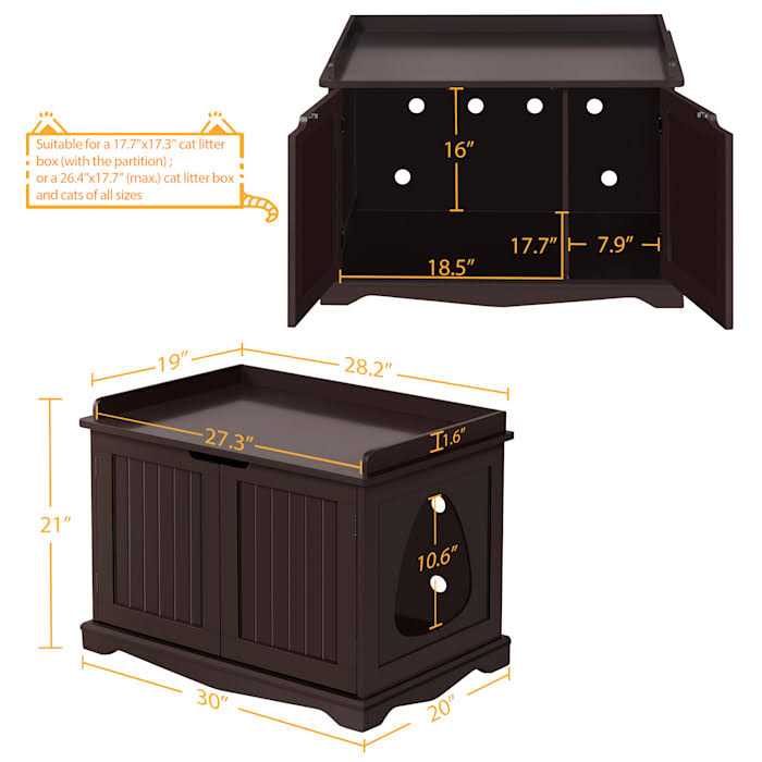 Decorative Espresso Hidden Cat Litter Box Furniture N3093