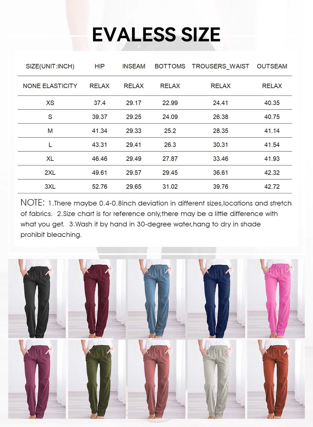 Linen Pants for Women Straight Leg Elastic Waist with Pockets W1755