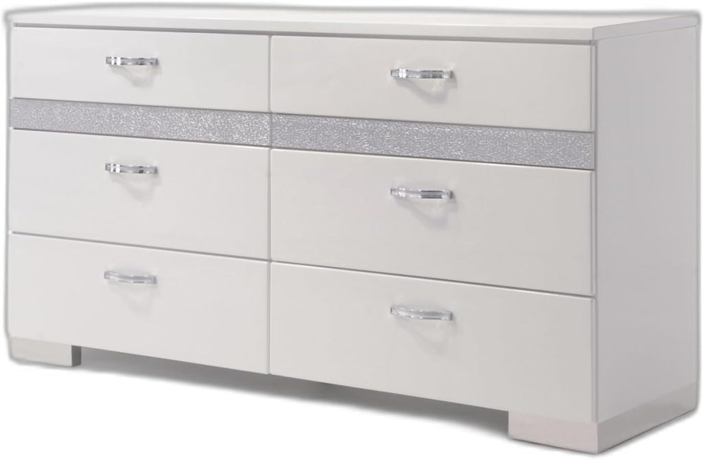 63" White High Gloss Manufactured Wood Eight Drawer Double Dresser