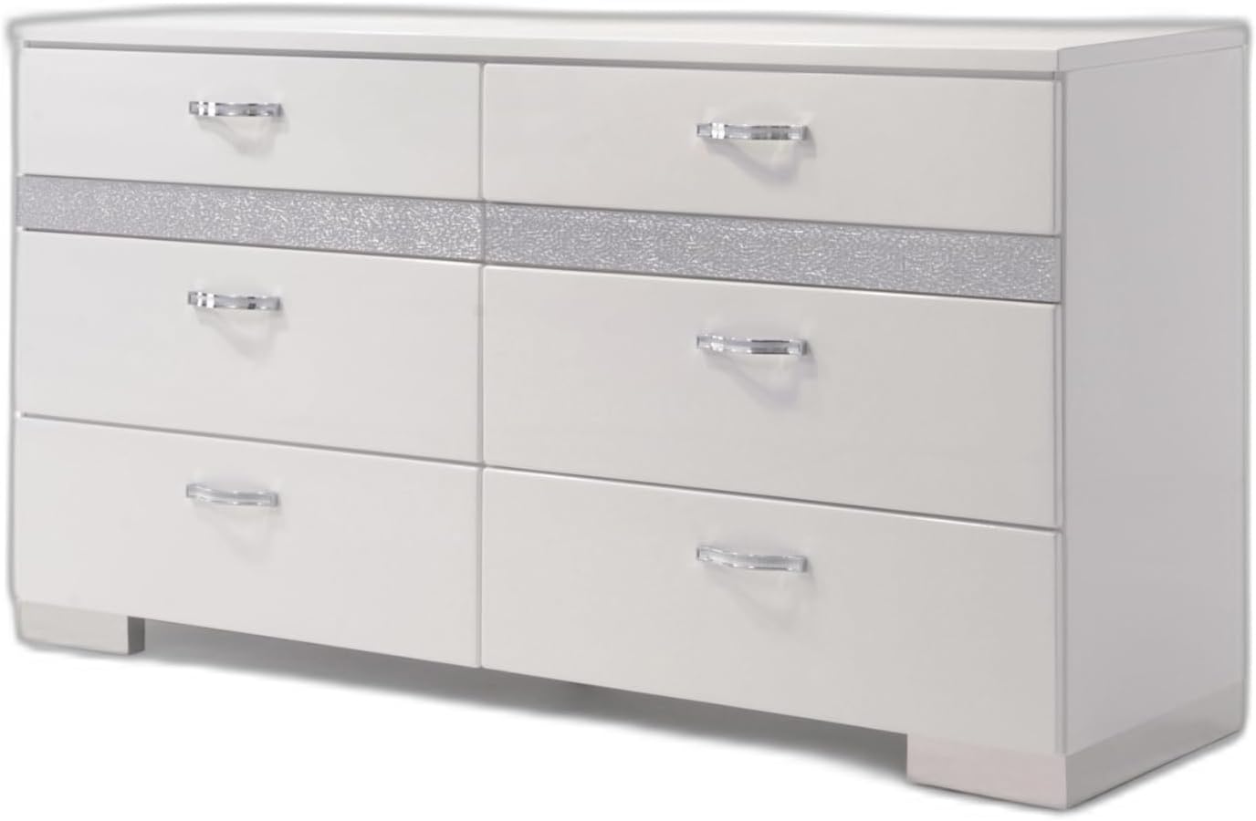 63" White High Gloss Manufactured Wood Eight Drawer Double Dresser