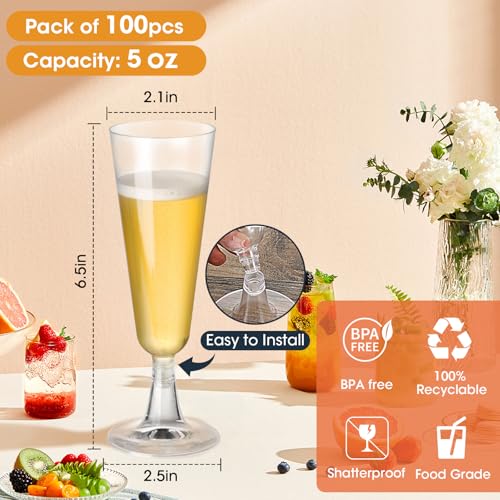 Champagne Flutes Plastic 40 Pcs Gold Glitter Disposable Wedding Party Cups Q321173