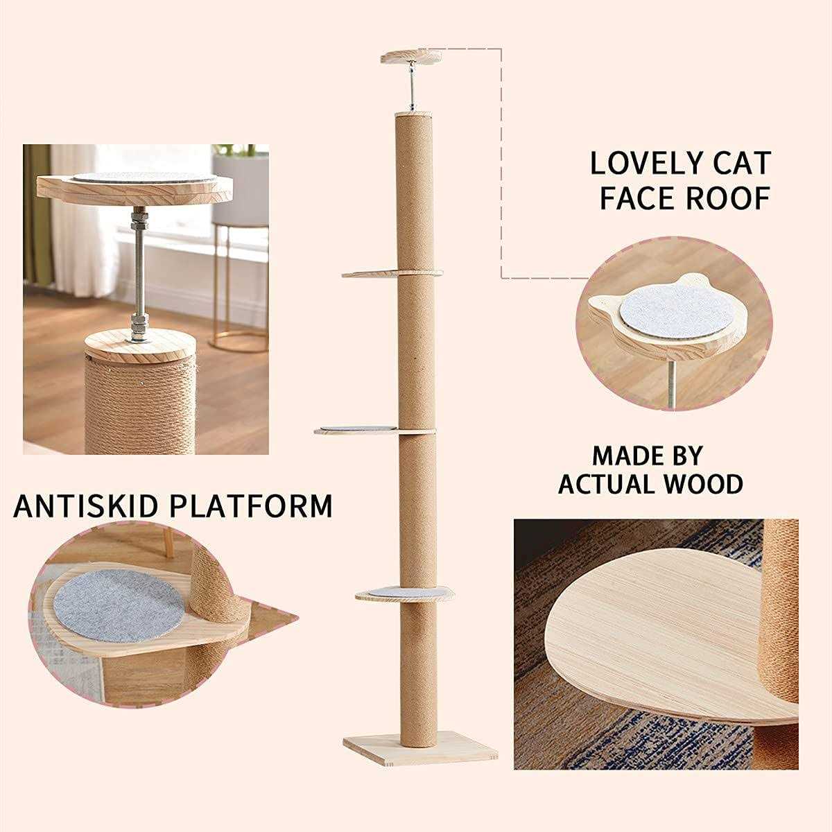 Floor-to-Ceiling Cat Tree with Natural Sisal Scratching Post Y65908