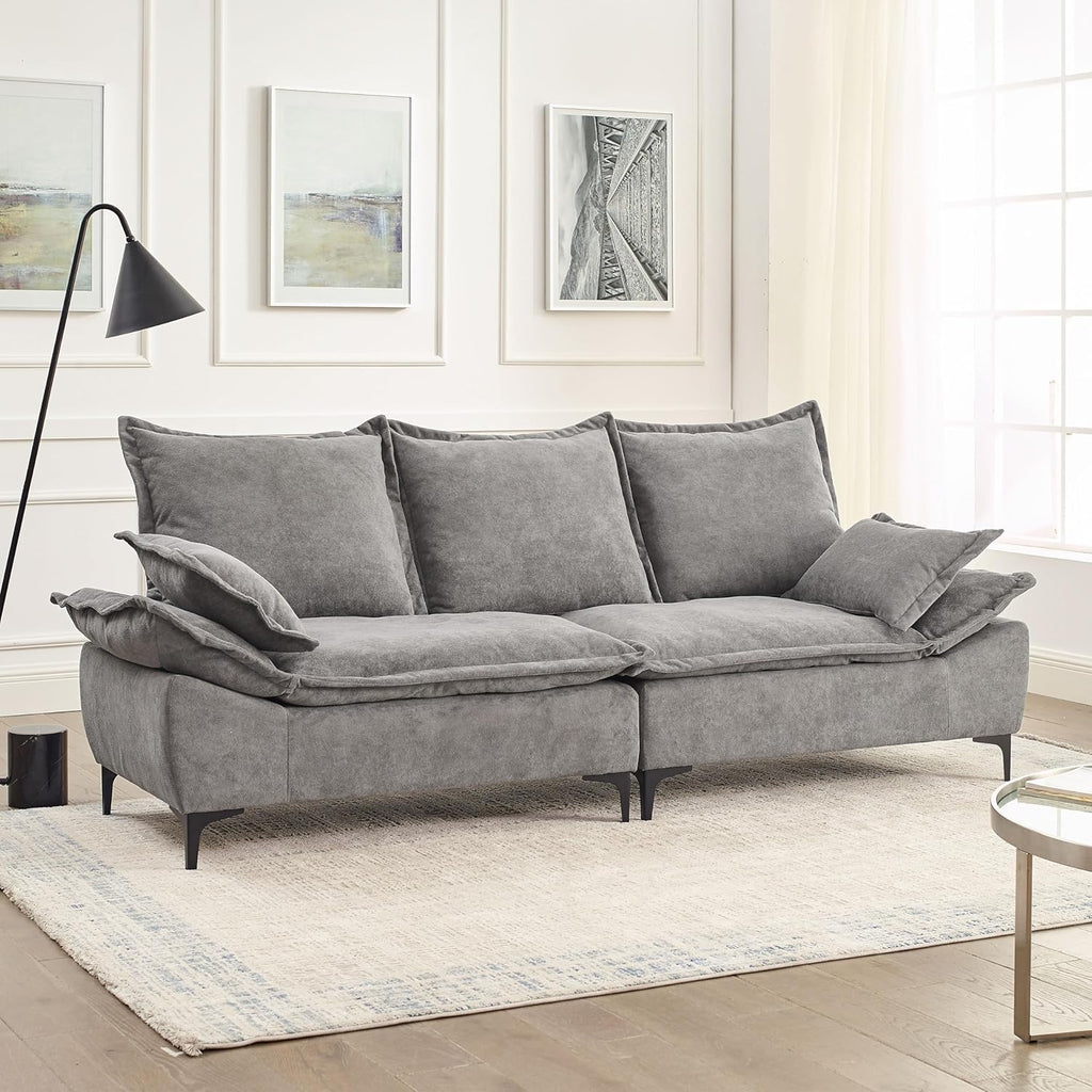 Modern 3-Seater Sofa with 2 Pillows, Grey C80070