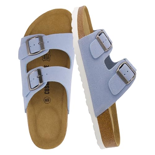 Women's Cork Footbed Sandals with Double Buckle Slip-On and Arch Support U61950