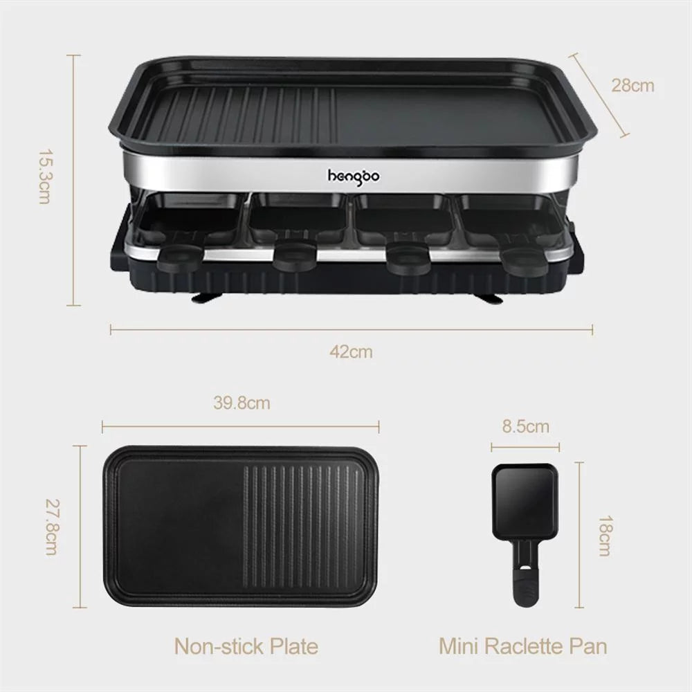 2 in 1 Electric Raclette Grill with 8 Mini Pans R47732