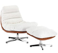 Wahson Comfy Accent Swivel Lounge Chair with Ottoman, Linen Upholstered Oversized Club Chair, for Living Room/Bedroom, Ivory