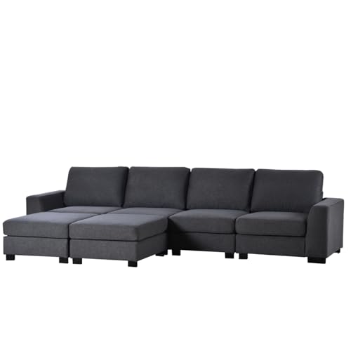 Large U-Shaped Sectional Sofa with Removable Ottomans, 131" Polyester, Gray N682884