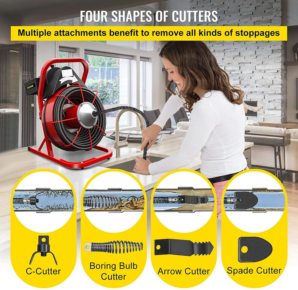 Drain Cleaner Machine 75ft, 370W Electric Drain Auger for 1" to 4" Pipes N142