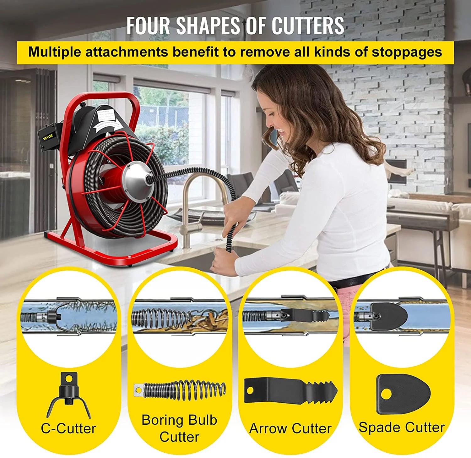 Drain Cleaner Machine 75ft, 370W Electric Drain Auger for 1" to 4" Pipes N142