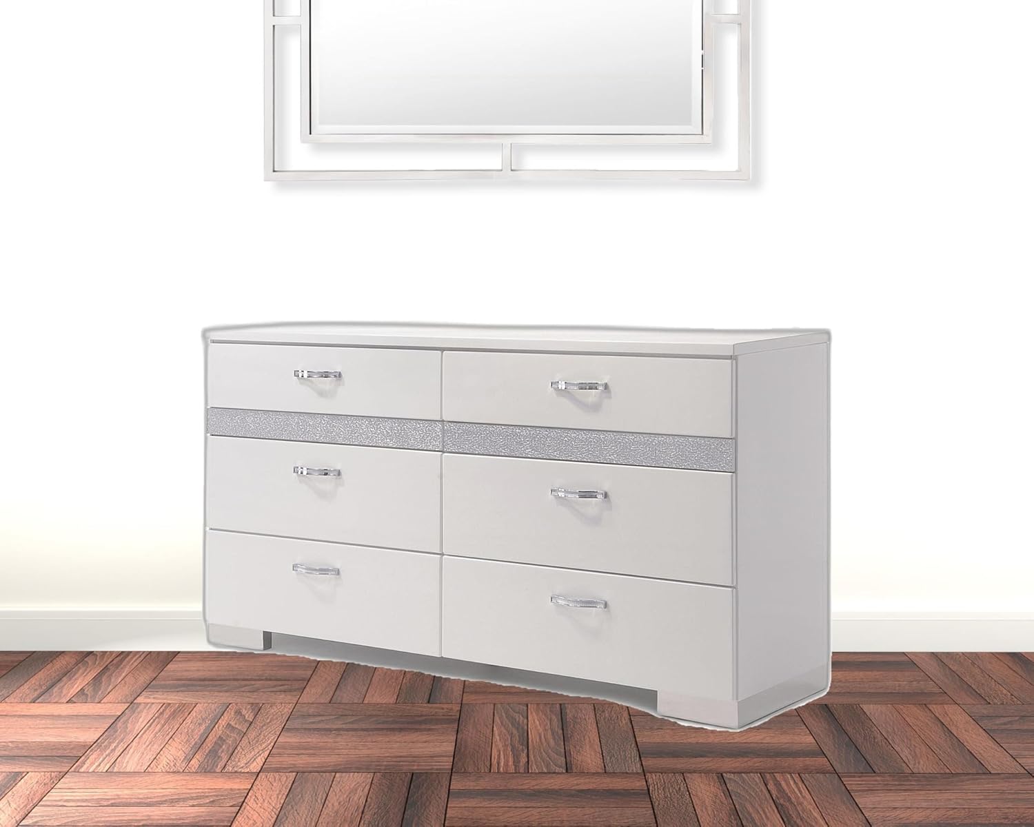 White High Gloss Eight Drawer Double Dresser D3943
