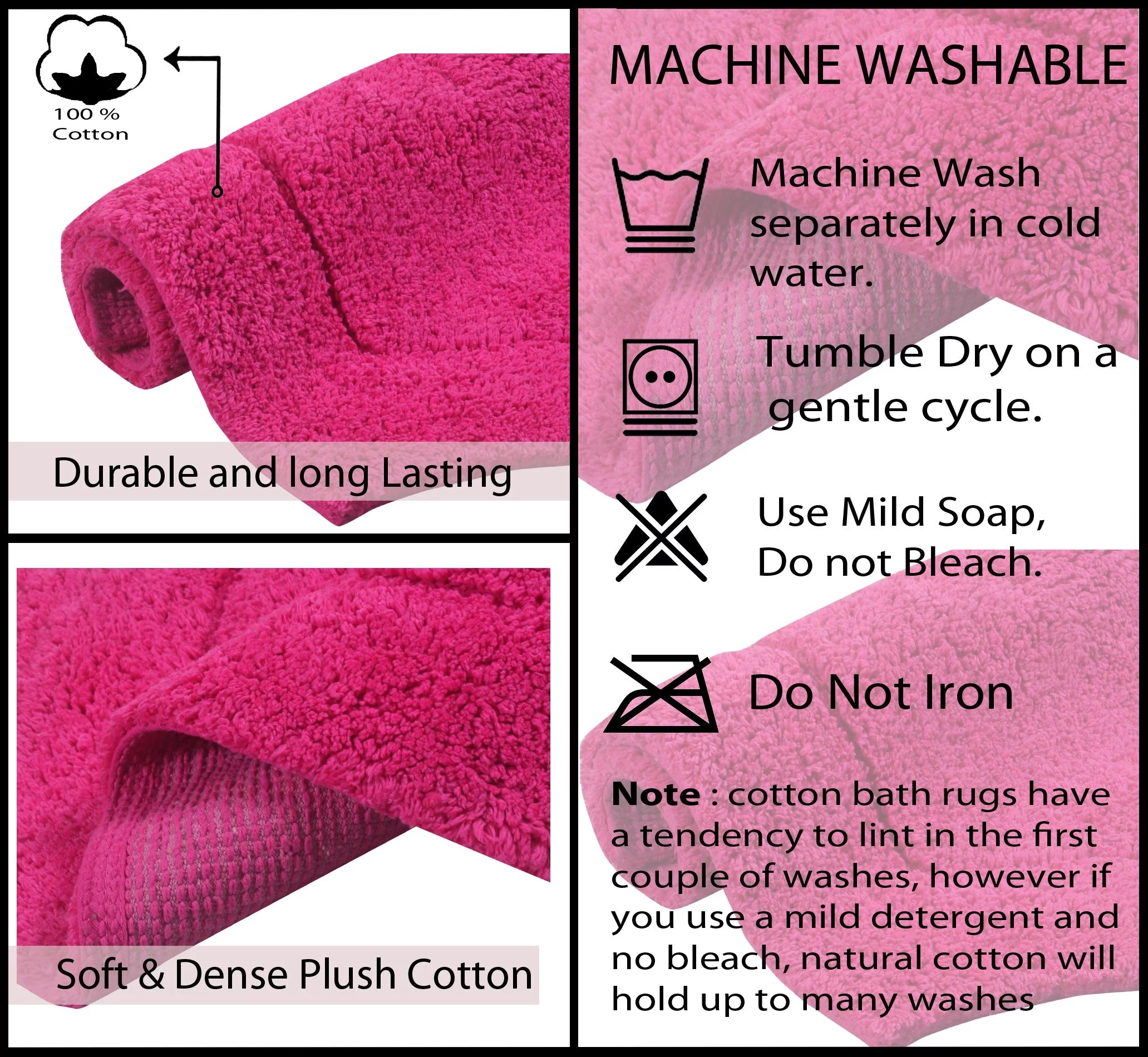 100% Cotton Tufted Bath Rug, Non-Slip Plush, Machine Washable, 24x40 F36078