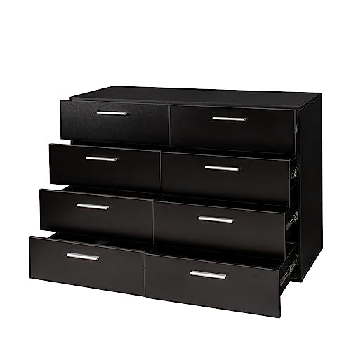 8 Drawer Double Dresser for Bedroom, Modern Black with Metal Handle S28707
