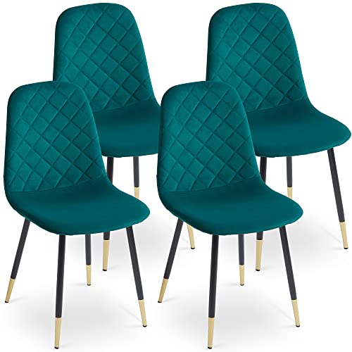 Modern Dining Chairs Set of 4, Velvet Tufted Accent Chairs with Metal Legs, Green D461678
