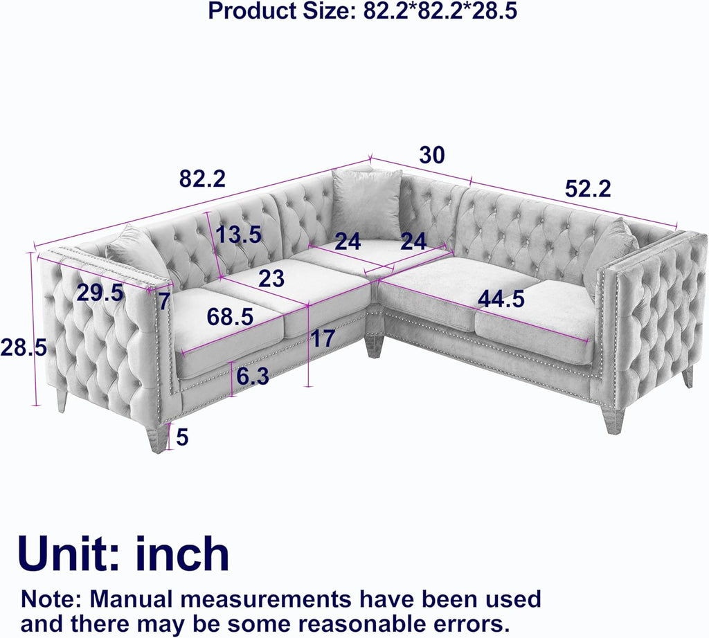 L-Shaped Velvet Corner Sofa with Metal Legs Y199839