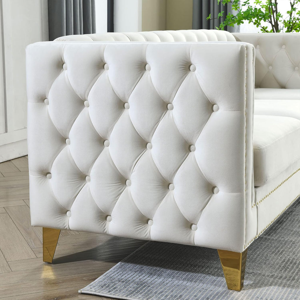 L-Shaped Velvet Corner Sofa with Metal Legs Y199839