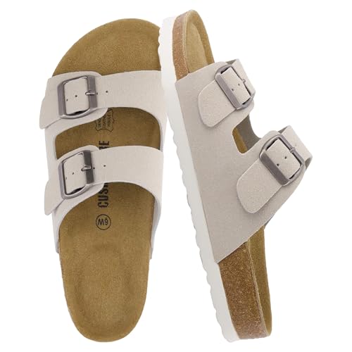 Women's Cork Footbed Sandals with Double Buckle Slip-On and Arch Support U61950