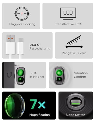 Golf Rangefinder with Slope, 1200Y Laser, 7X Magnification, Flag Lock with Vibration, Magnetic Cart Mount, USB-C Rechargeable L138