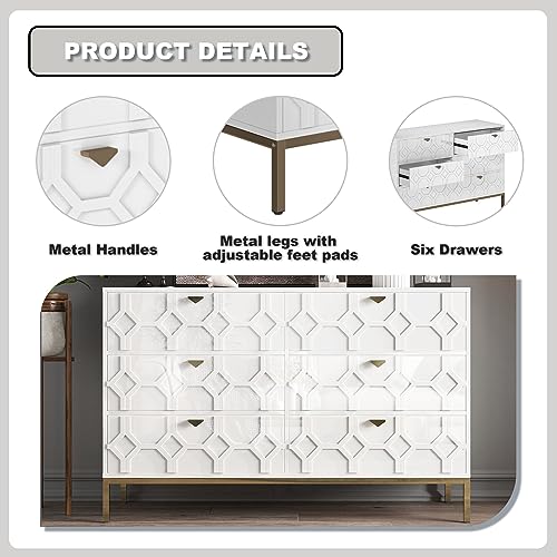 6 Drawer Double Dresser, Modern Wood Chest for Living Room P585951