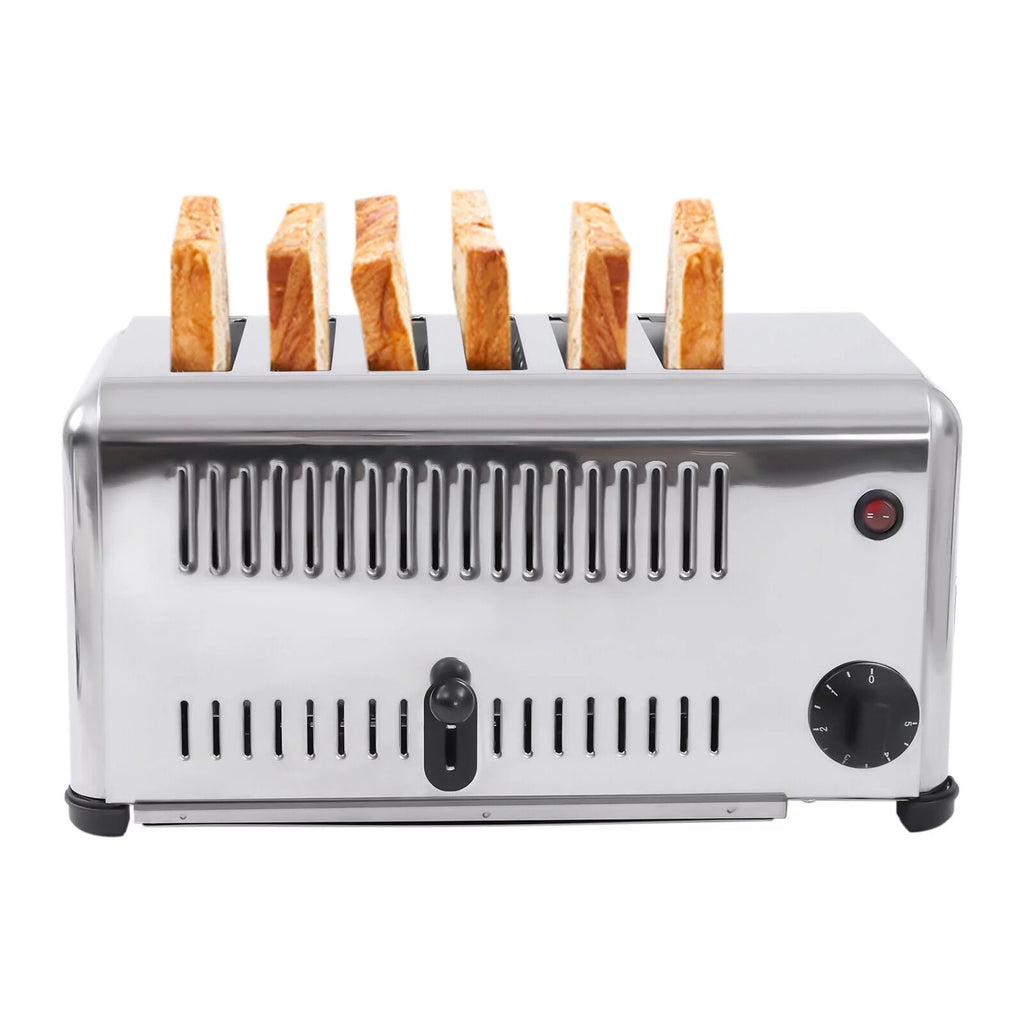 6-Slices Commercial Restaurant Toaster, Stainless Steel Electric Bread Baking Machine for Commercial Home Use Silver 1680W