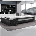 94-Inch Executive Desk with Charging Station File Drawer, L-Shaped Desk with Storage Shelve, Large Office Desk Writing Table Desk Business Furniture Set for Home Office