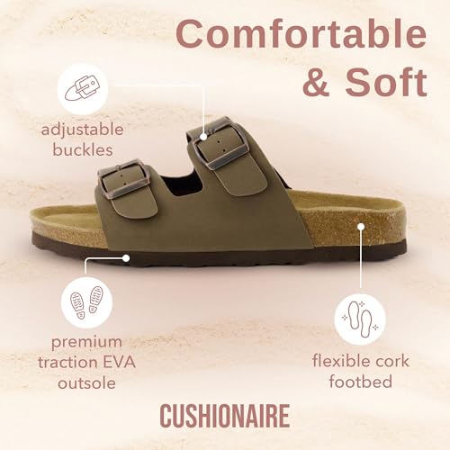 Women's Cork Footbed Sandals with Double Buckle Slip-On and Arch Support U61950