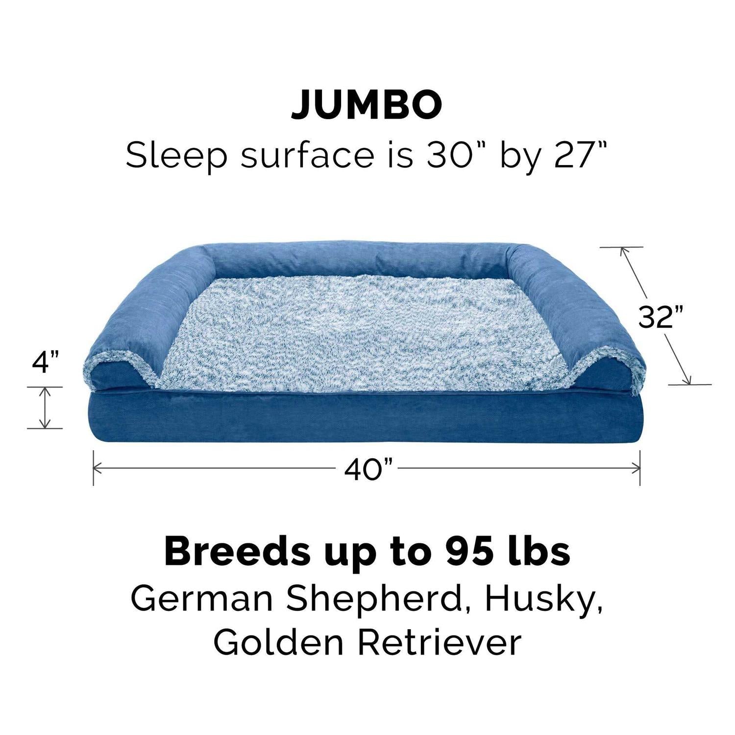 Orthopedic Sofa Dog Bed with Faux Fur Suede L349