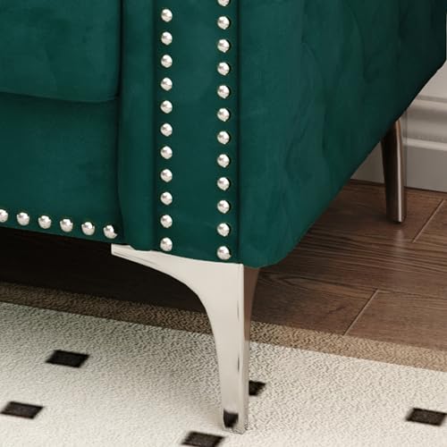 Velvet Upholstered 3-Seater Sofa Couch with Nailhead Decor, Blue O2153