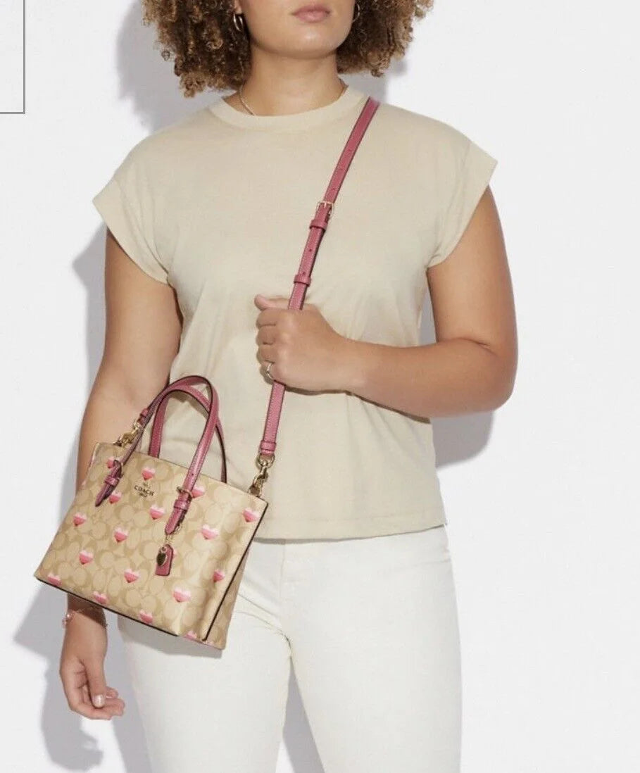 Heart Stripe Print Crossbody Tote Bag Q194
