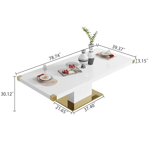 78" Dining Table Set for 8 with Gold Finish and PU Leather Chairs Q832