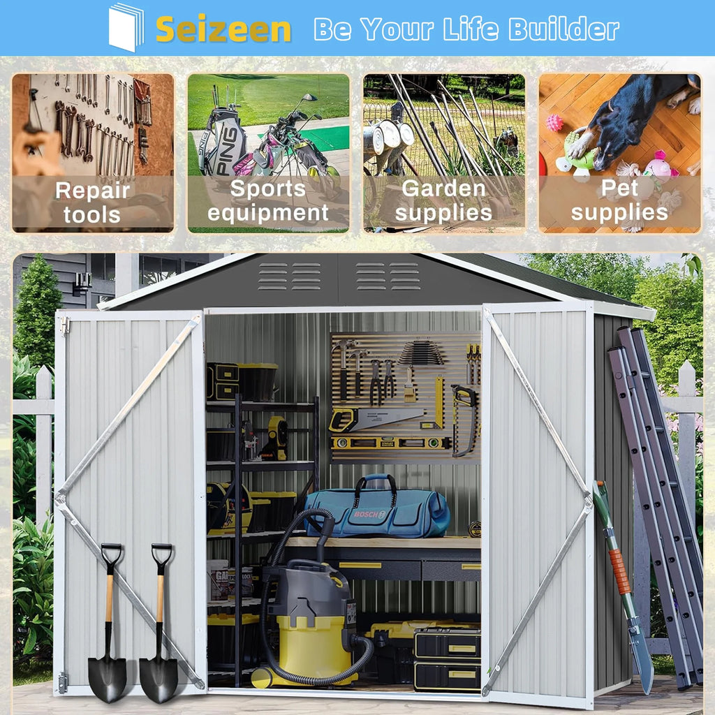 Outdoor Metal Storage Shed with Lockable Doors X7723