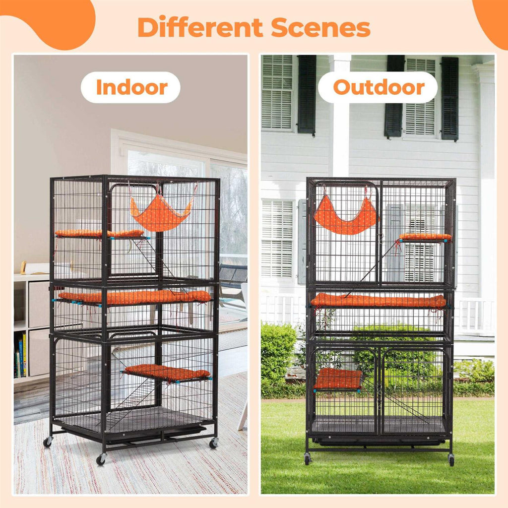4-Tier Wire Cat Cage Pet Enclosure with Removable Wheels Y966