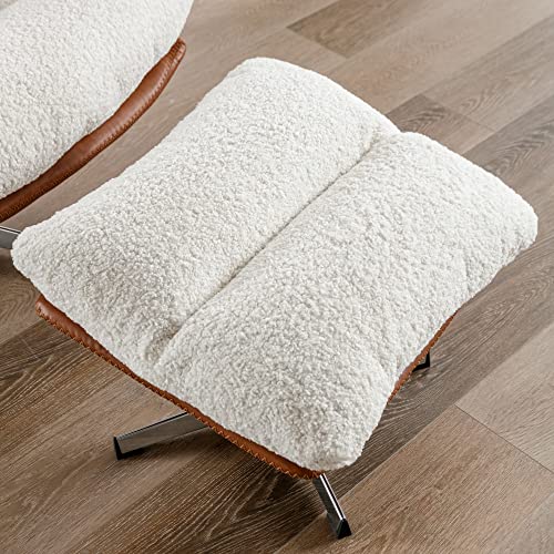 Accent Swivel Lounge Chair with Ottoman, Linen Upholstered, Ivory M878449