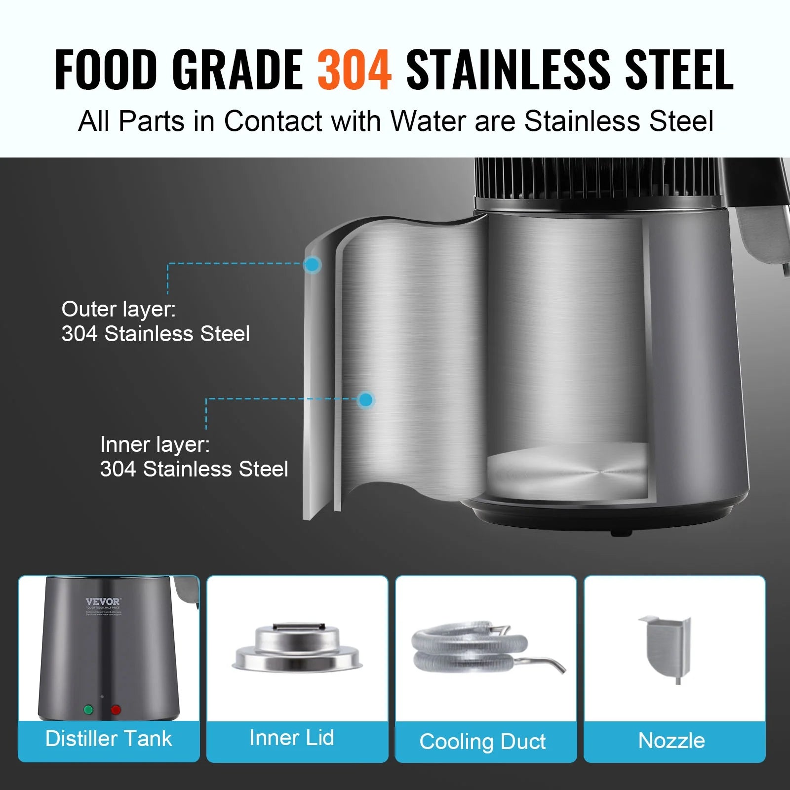 4L Water Distiller Purifier Machine Countertop Stainless Steel Digital Control C86539