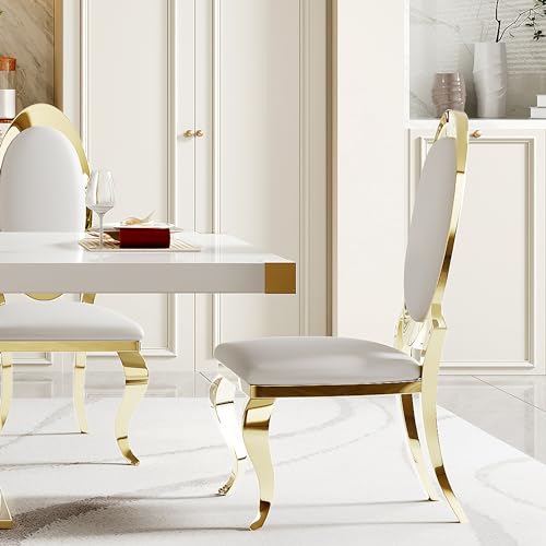 78" Dining Table Set for 8 with Gold Finish and PU Leather Chairs Q832