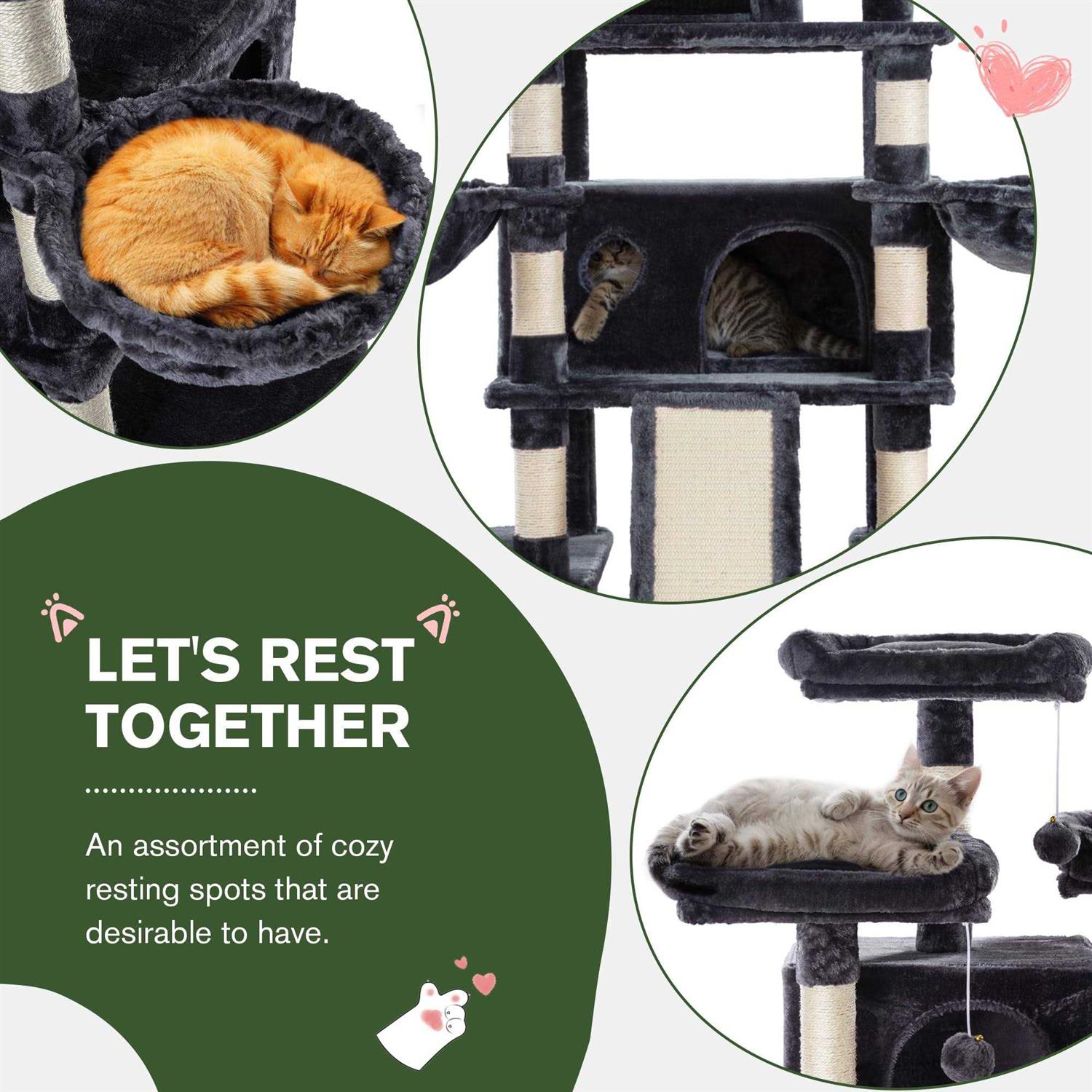 68 Inch Multi-Level Cat Tree for Large Cats with Condo and Scratching Posts E343217