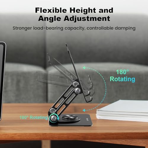 Adjustable Tablet Stand for Desk with 360 Rotating Base, Aluminum, Foldable, White S38174