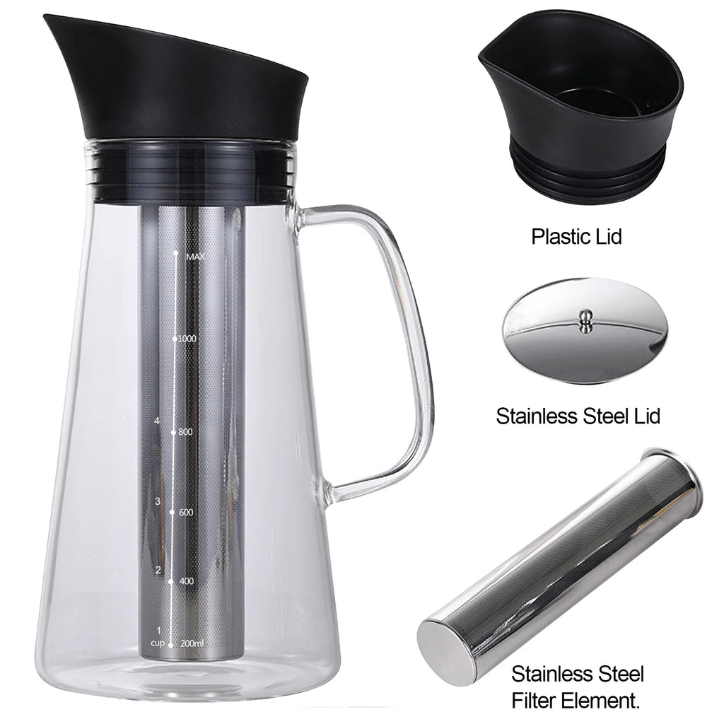 Cold Brew Coffee Maker Kettle Glass Stainless Steel Airtight L464