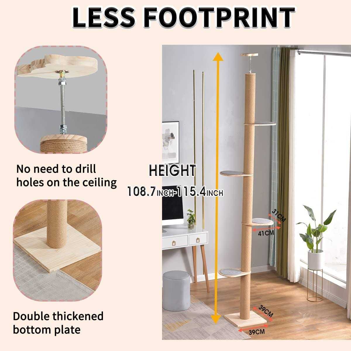 Floor-to-Ceiling Cat Tree with Natural Sisal Scratching Post Y65908