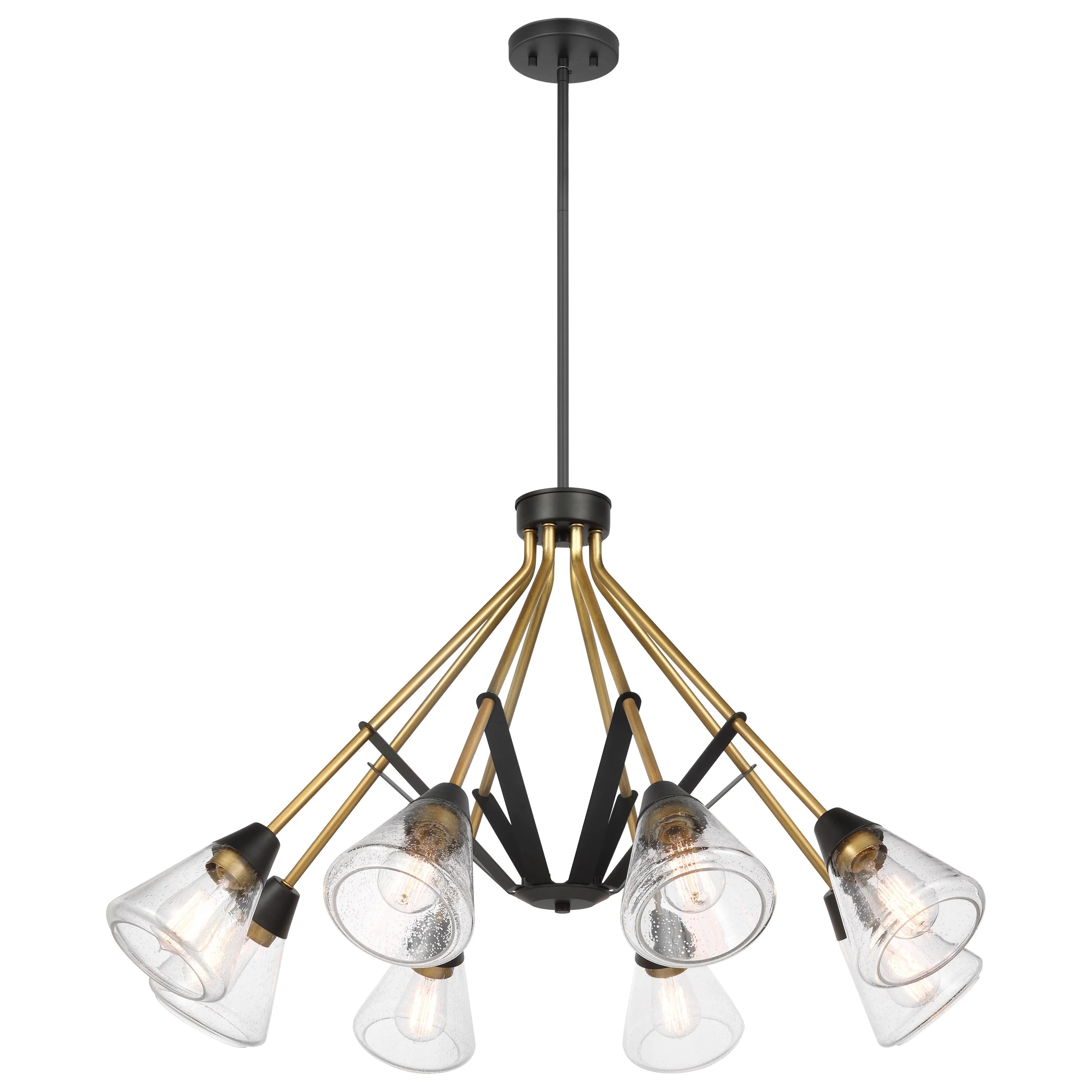 8 Light Chandelier Matte Black Clear Seeded Glass E32384
