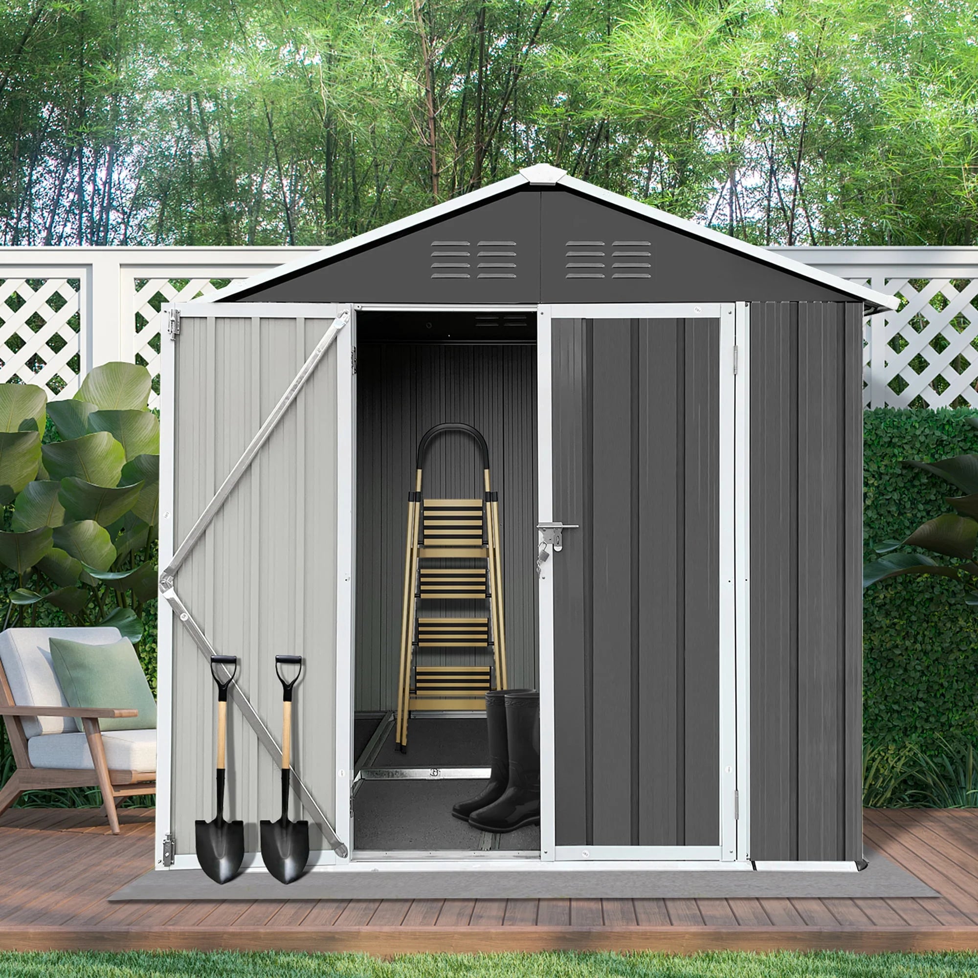 Outdoor Metal Storage Shed with Lockable Doors X7723