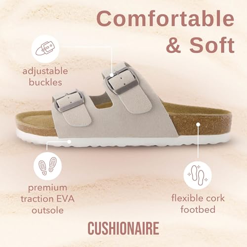 Women's Cork Footbed Sandals with Double Buckle Slip-On and Arch Support U61950