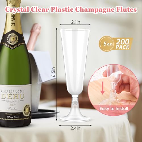 Champagne Flutes Plastic 40 Pcs Gold Glitter Disposable Wedding Party Cups Q321173