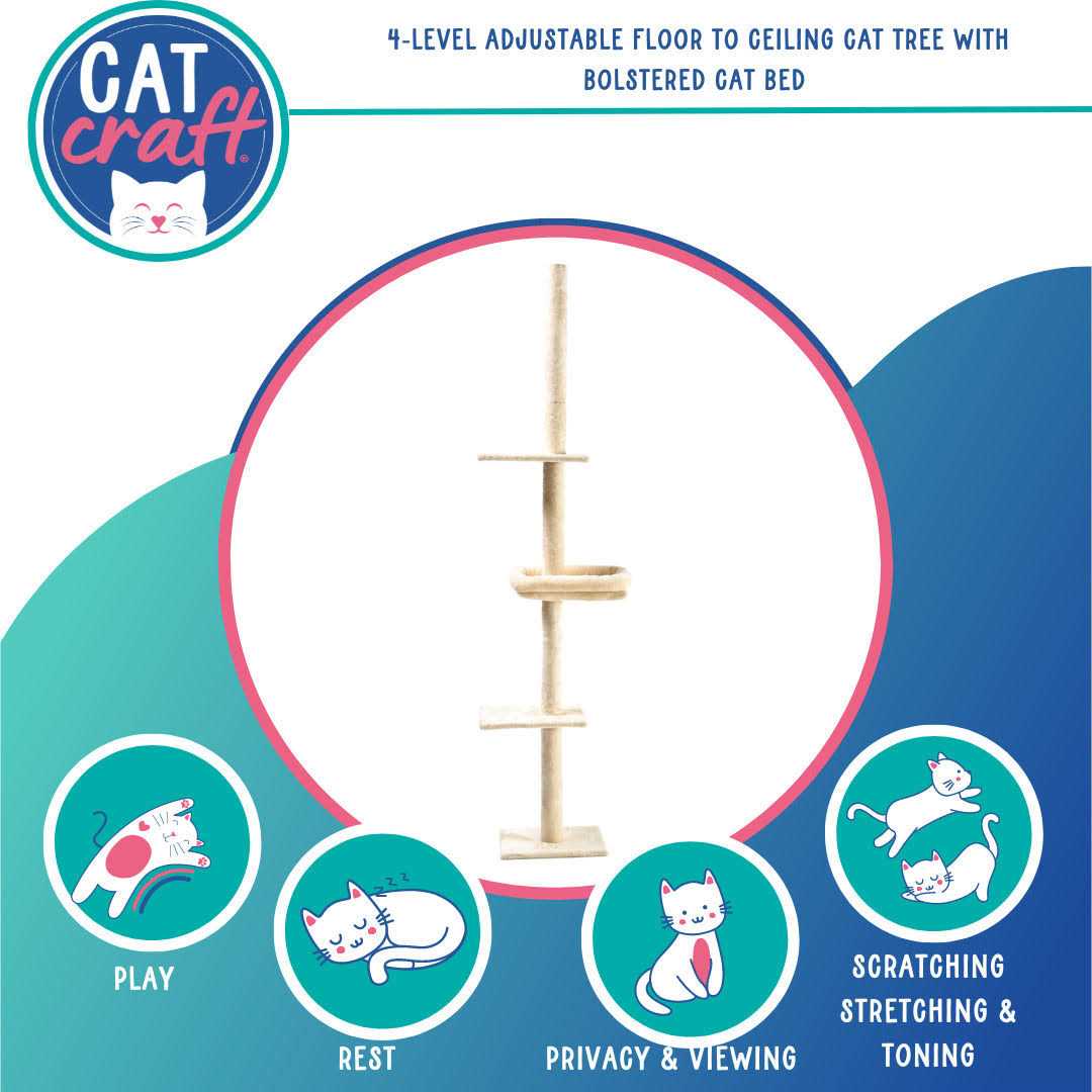 4-Level Carpeted Cat Tree with Bolstered Cat Bed I2873