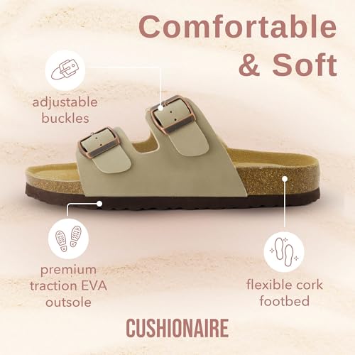 Women's Cork Footbed Sandals with Double Buckle Slip-On and Arch Support U61950