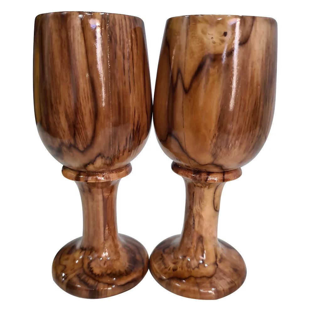 Handmade Rustic Wooden Wine Goblet Set of 2 J2170