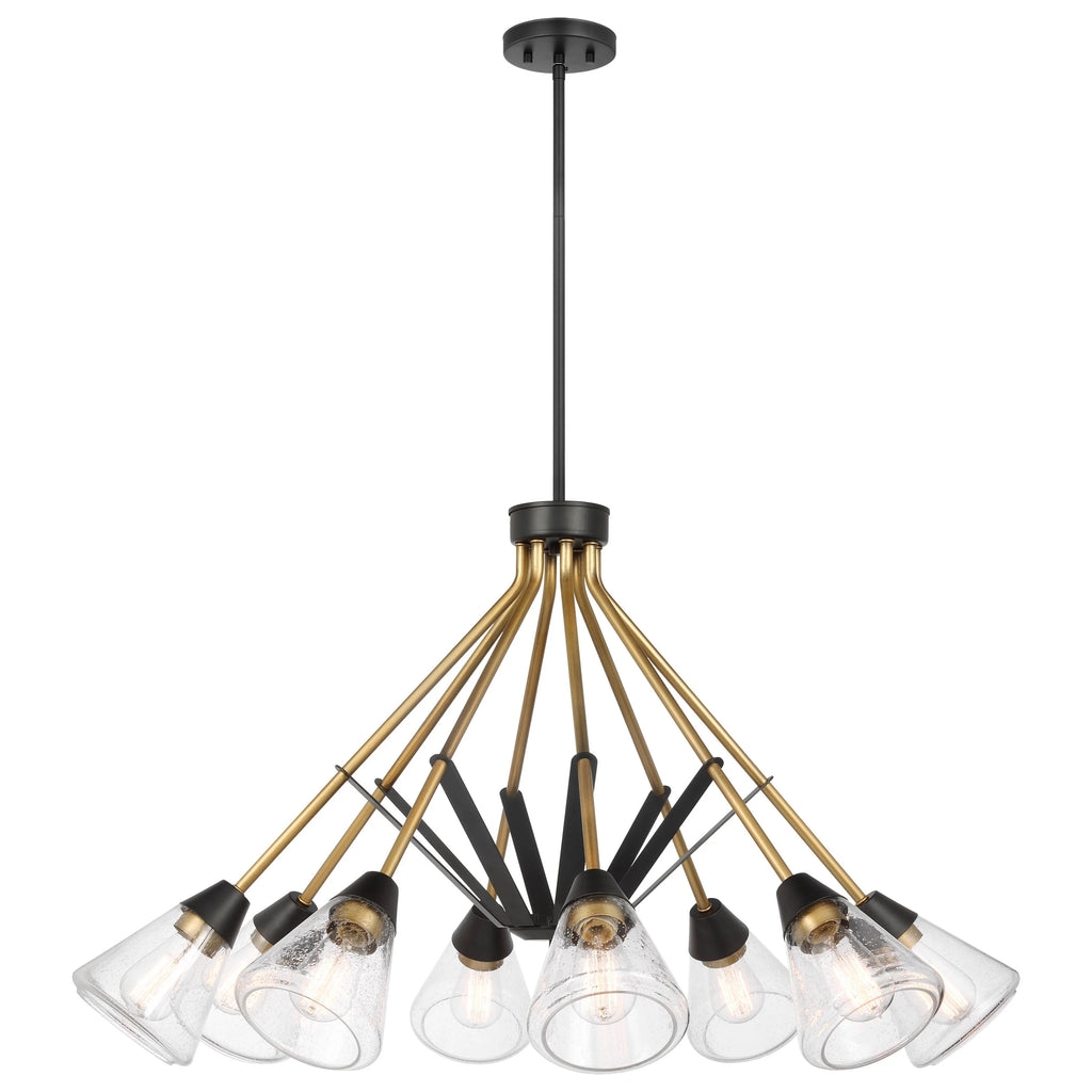 8 Light Chandelier Matte Black Clear Seeded Glass E32384