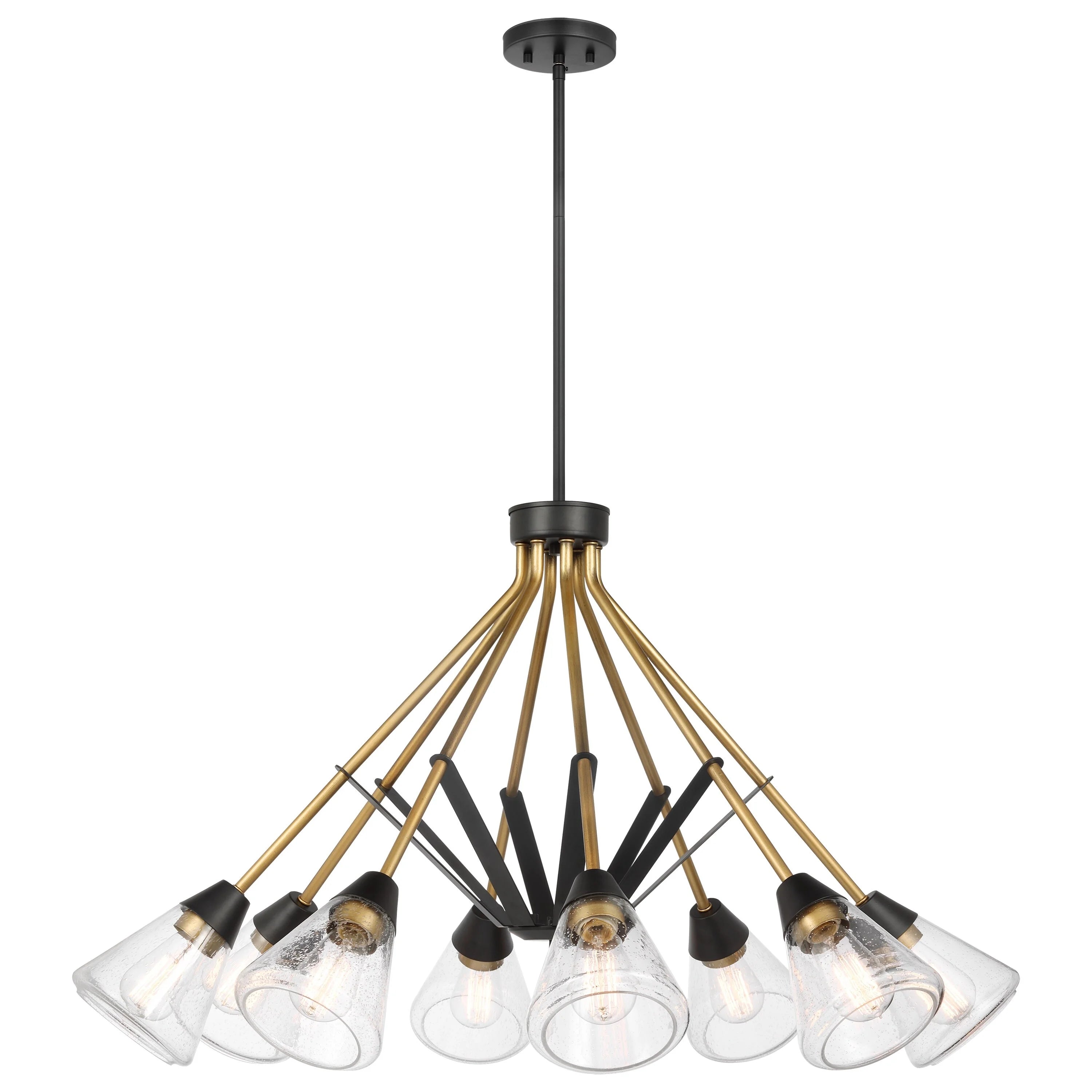 8 Light Chandelier Matte Black Clear Seeded Glass E32384