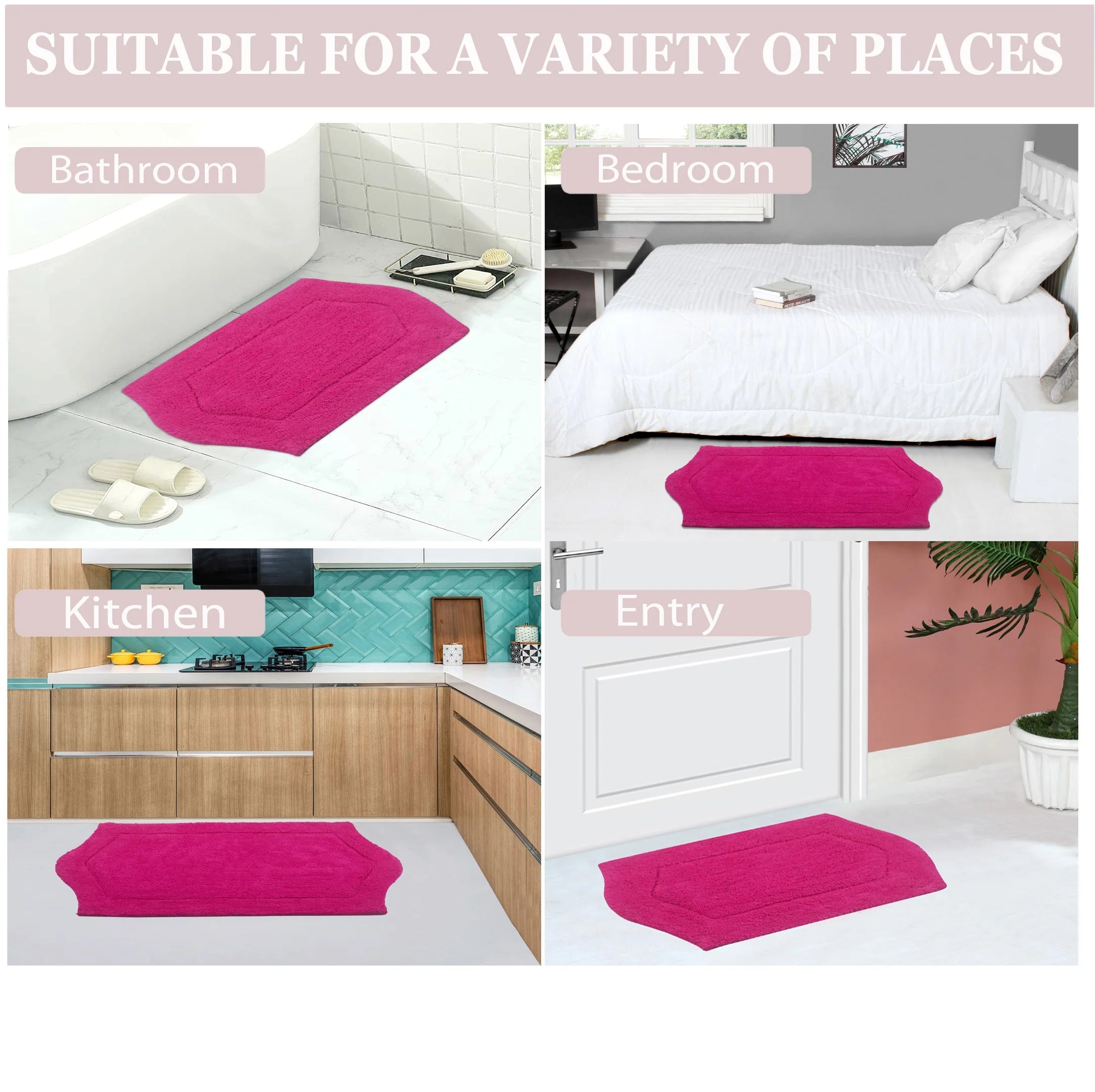 100% Cotton Tufted Bath Rug, Non-Slip Plush, Machine Washable, 24x40 F36078