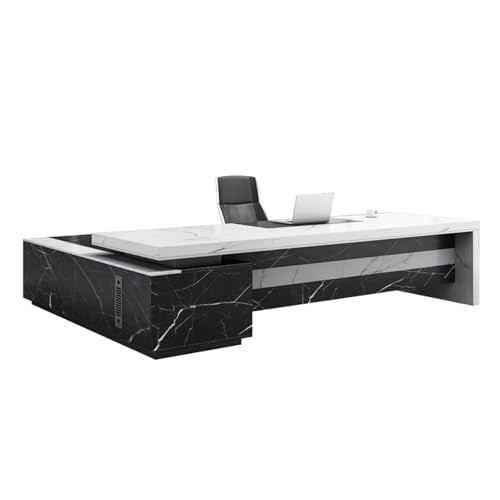 L-Shaped Executive Desk with Charging Station and Storage Shelves W581